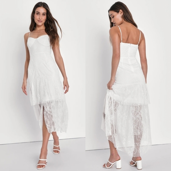 Lulus Dresses & Skirts - Lulus Elaborate Love White Lace Bustier Tiered High-Low Maxi Dress XS Wedding